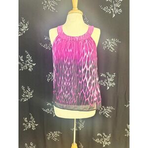AB Studio Womens Pink & Black Sleeveless Pleated Blouse Top